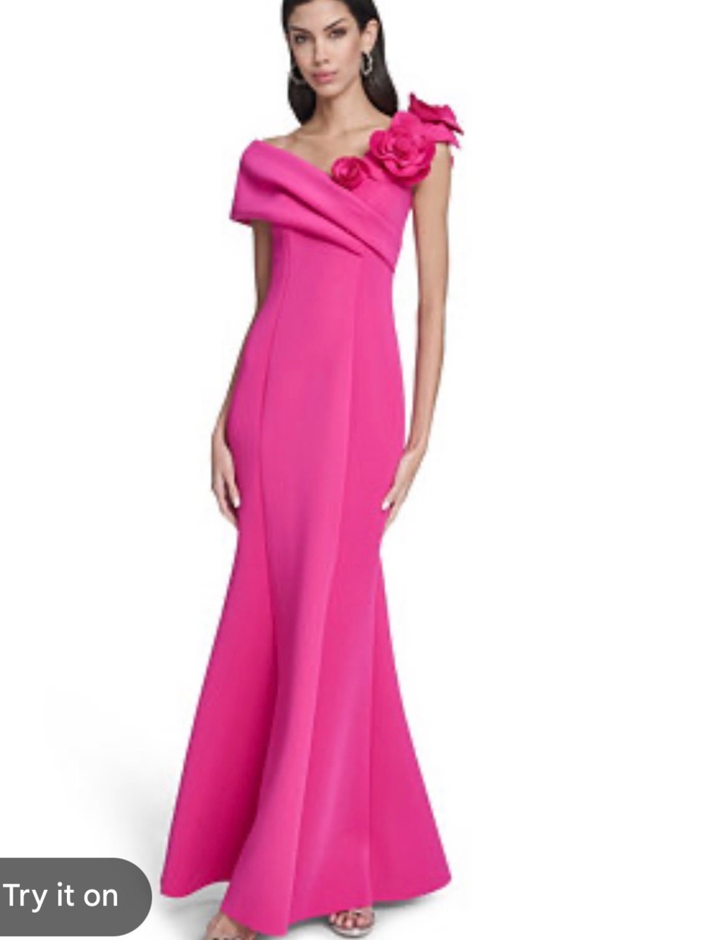 Eliza J Off The Shoulder Flower Applique Mermaid Dress Sz 10 hot pink